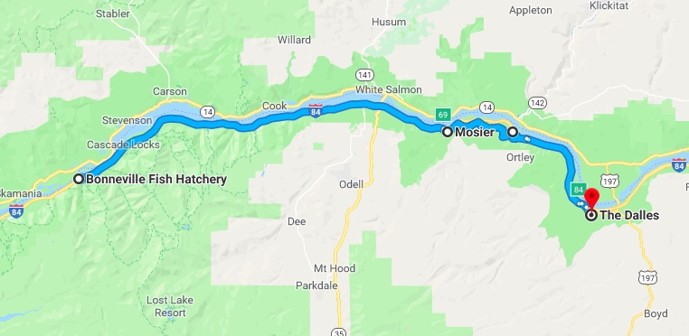 map to the Dalles